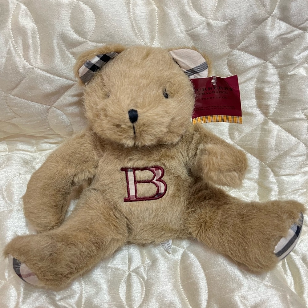 Burberry Teddy Bear Tan Brown with Designer’s B Inter Parfums Polyester Plushie